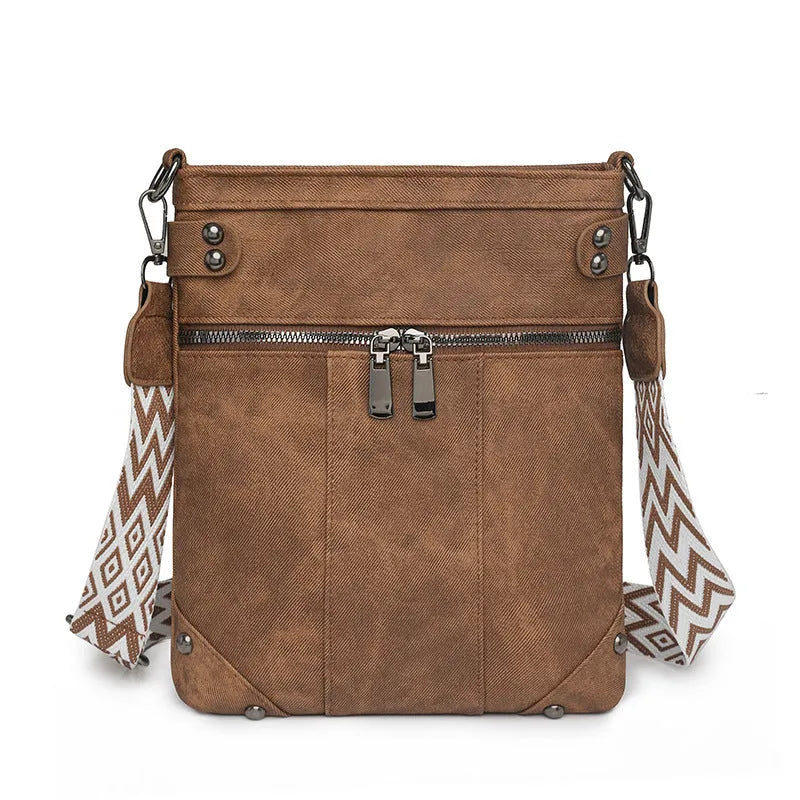 Fashion new rivet crossbody women's bag in beige PU horizontal square urban simplicity