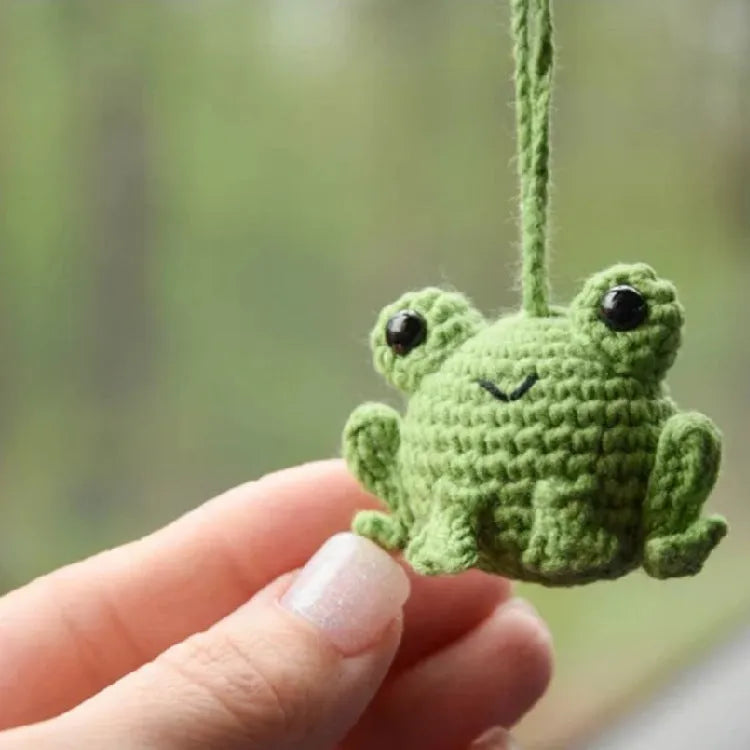 Handmade green plush woven frog car pendant hanging