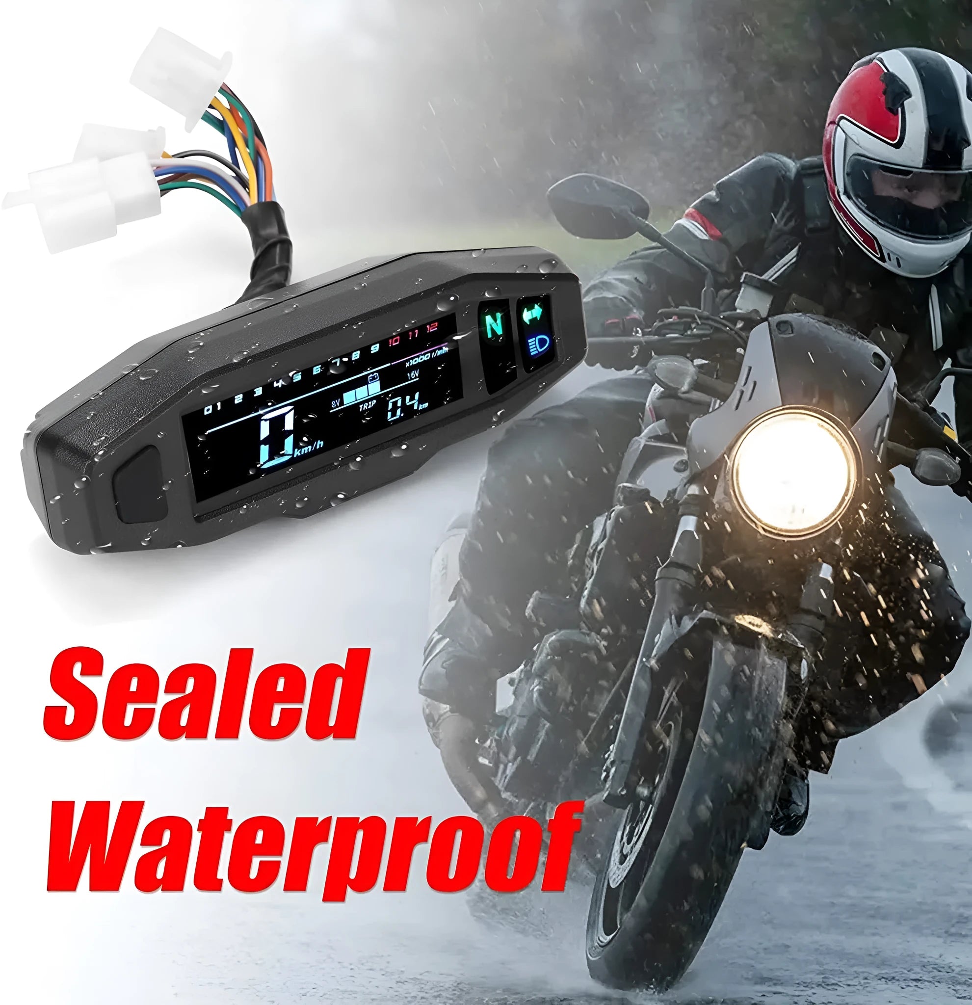 Black motorcycle mini speedometer LCD instrument with speed and oil gauge display.