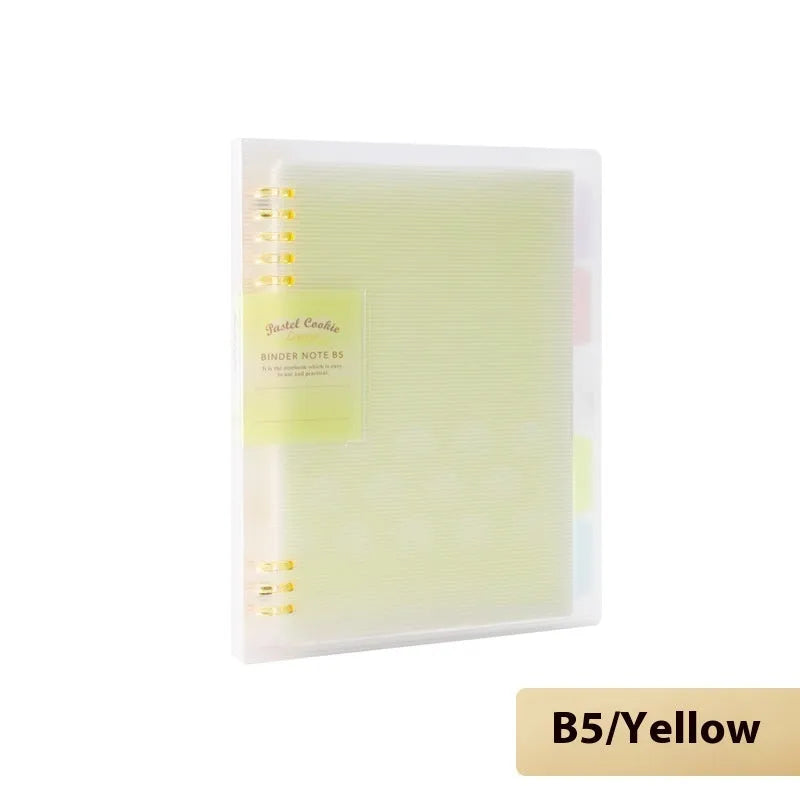 Refillable loose-leaf spiral notebook in B5 size with a pastel blue PP cover and lined pages.