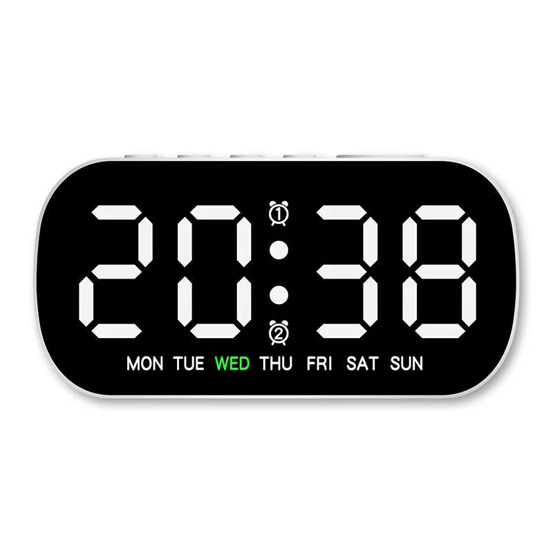 LED digital alarm clock with slim 10mm plastic shell in five colours including white, rose red, green, blue, yellow
