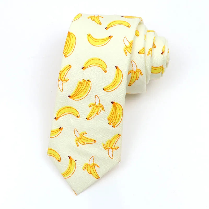 Men's narrow cotton bow tie with printed cartoon patterns in Korean casual style