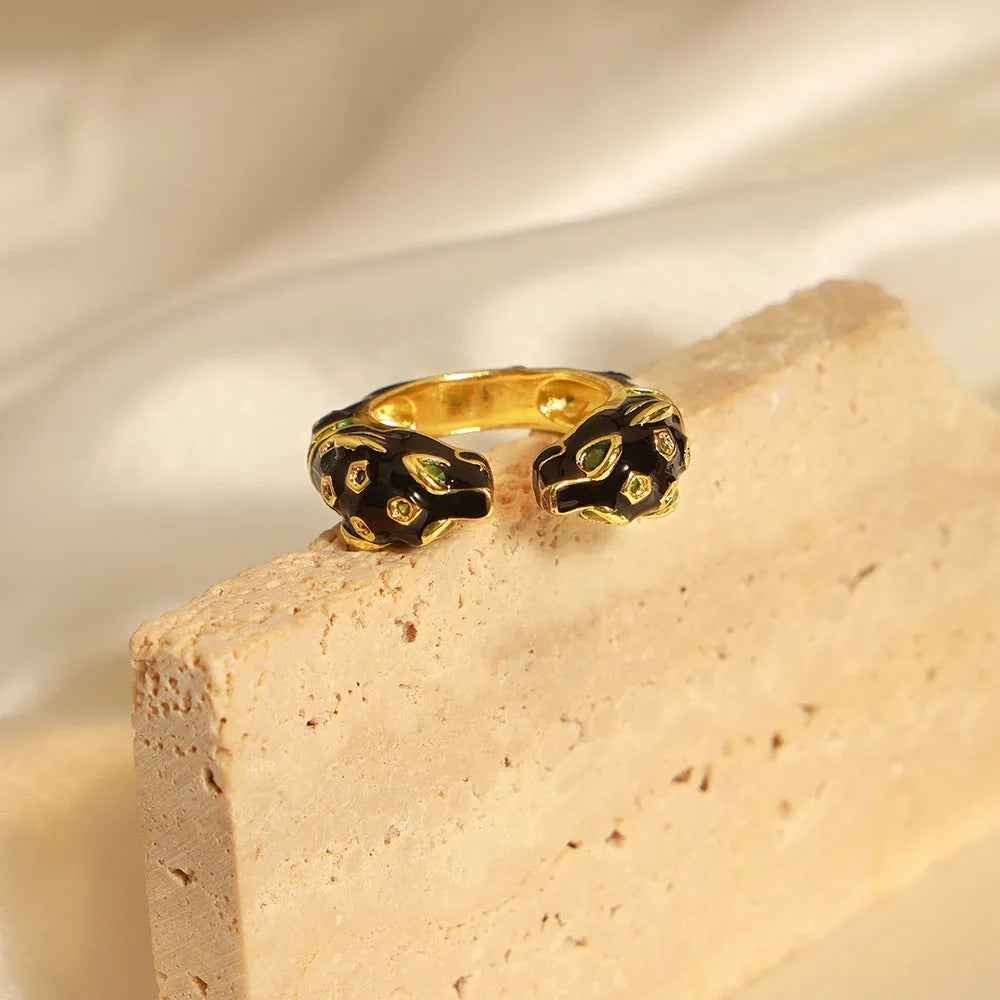 Women's copper open ring with black cheetah pattern geometric design size 7
