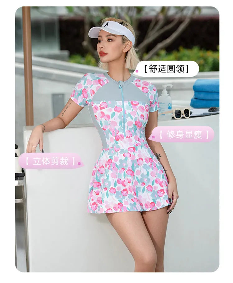 Printed plus size one-piece swimsuit in polyester for hot spring and swimming use