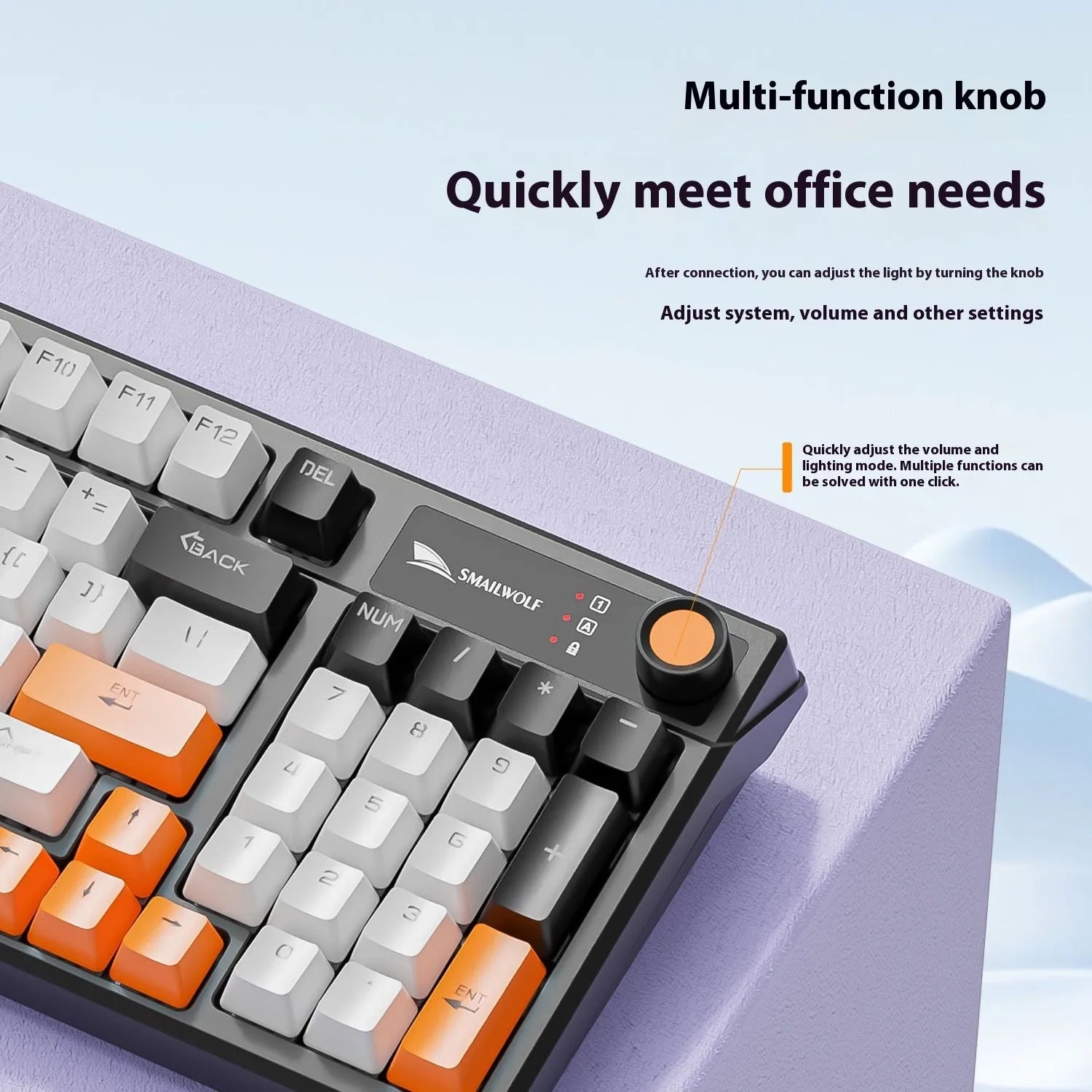 SK15 wired mechanical keyboard for laptops in sunset orange colour with mixed light green switches