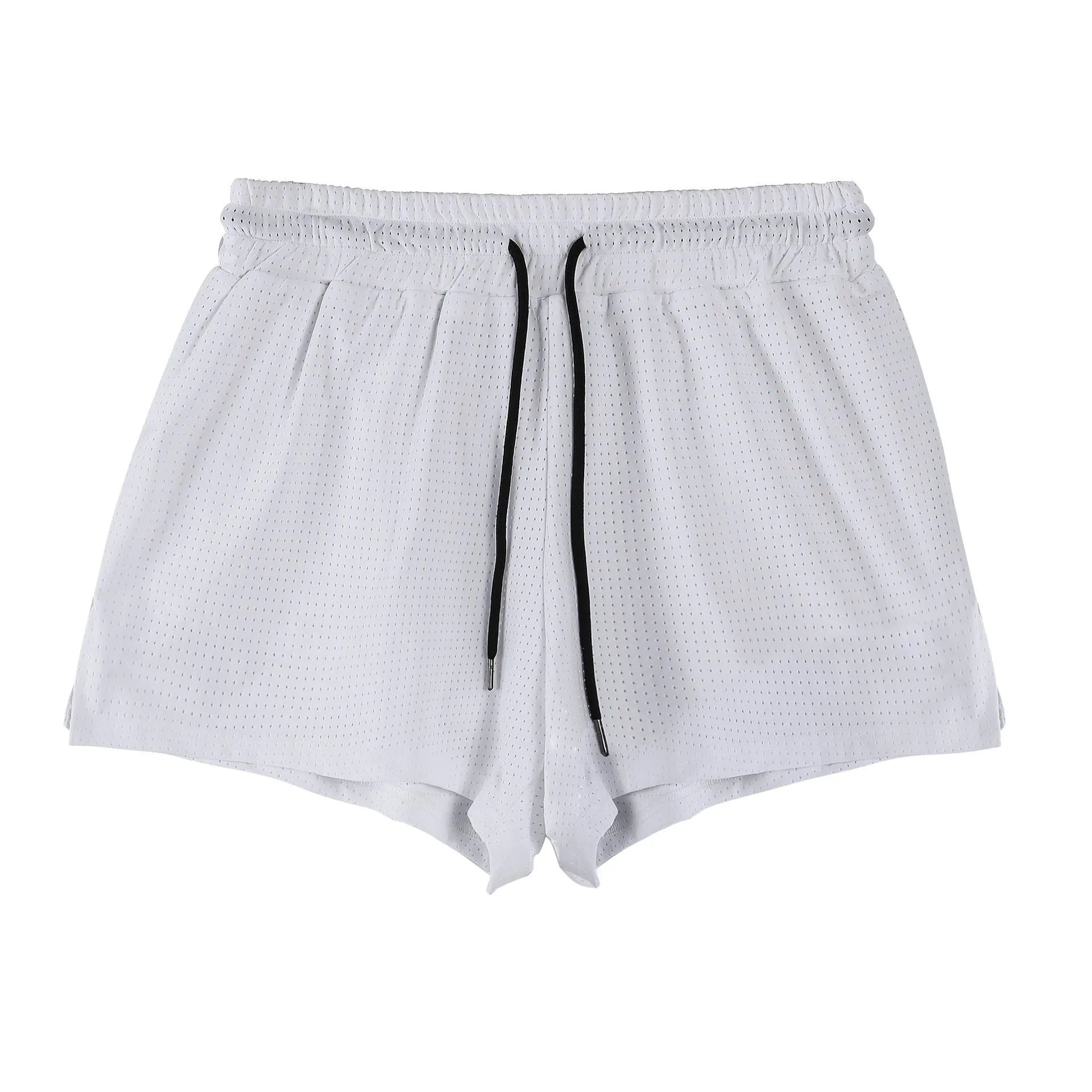 Men's black quick-drying nylon summer shorts with a mid waist and short length on a white background.