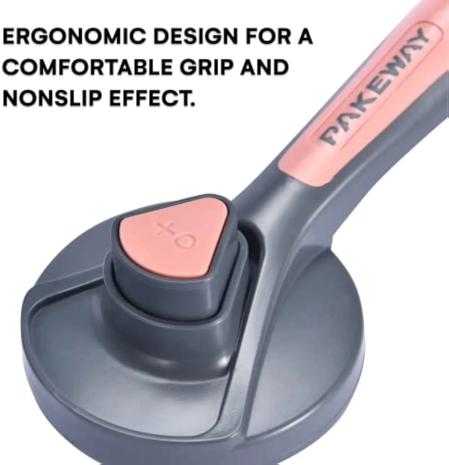 Grey self-cleaning slicker brush for grooming cats and dogs, showing the one-touch button and soft bristles.