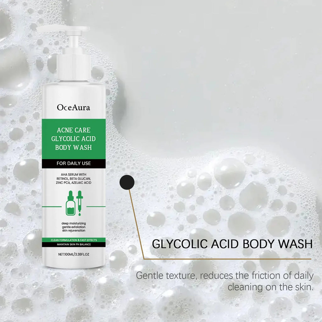 100ml shower gel bottle with glycolic acid and retinol formula for oily skin