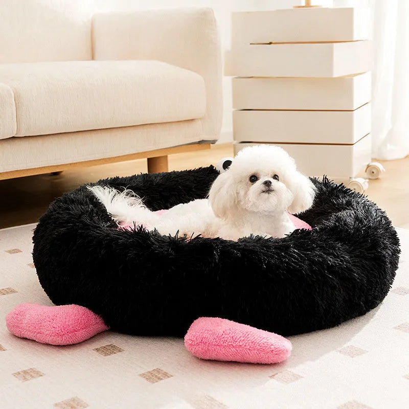 Briquettes plush pet bed in blue colour with raised sides forming a nest for dogs or cats