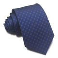 A man's striped formal tie in an arrow style, showing the jacquard texture and width of 7-8 cm.