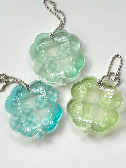 Acrylic four-leaf clover keychain pendant in blue, green, or mint green