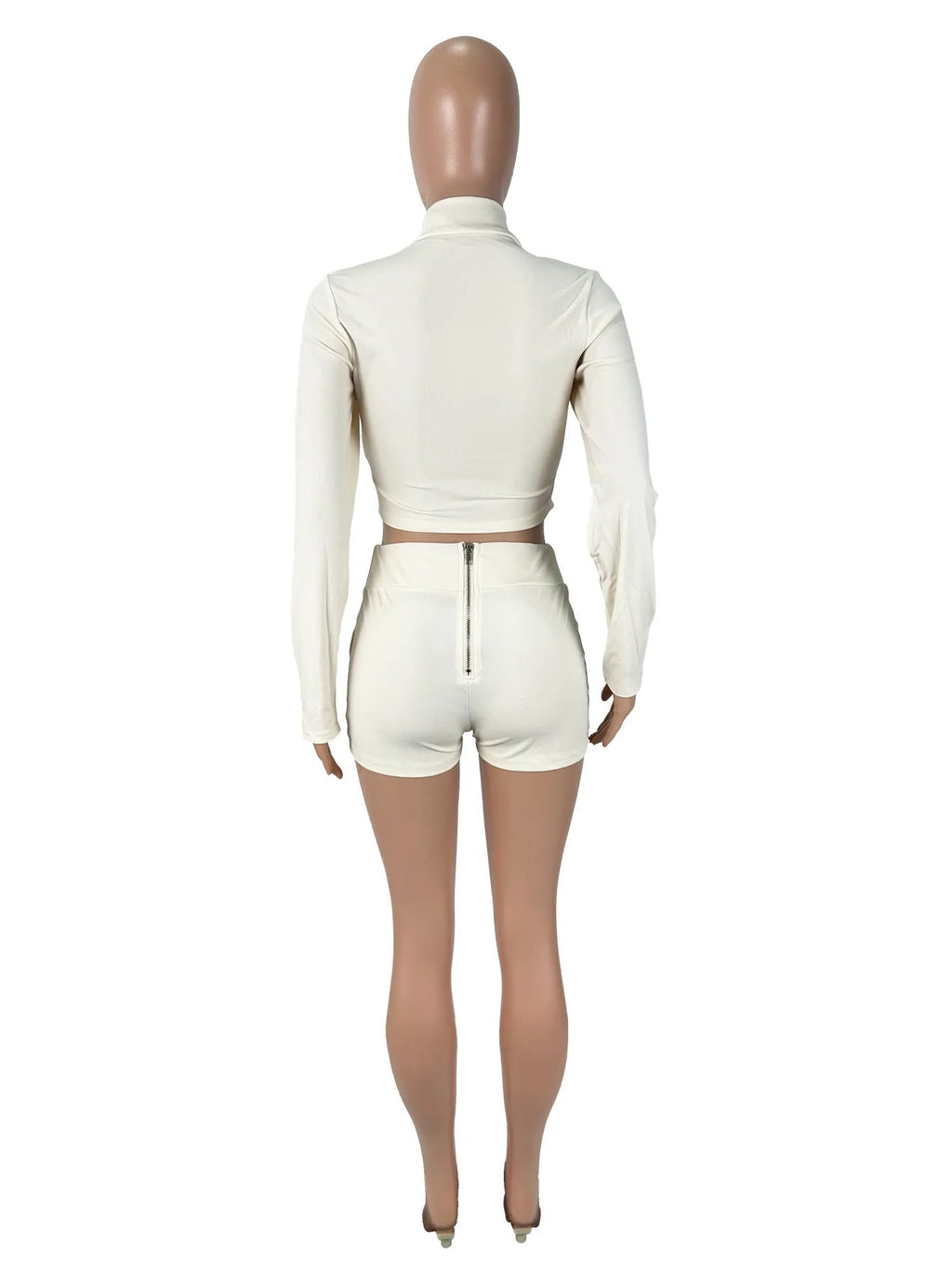 Women's apricot solid colour lapel long sleeve shorts suit set with polyester fabric