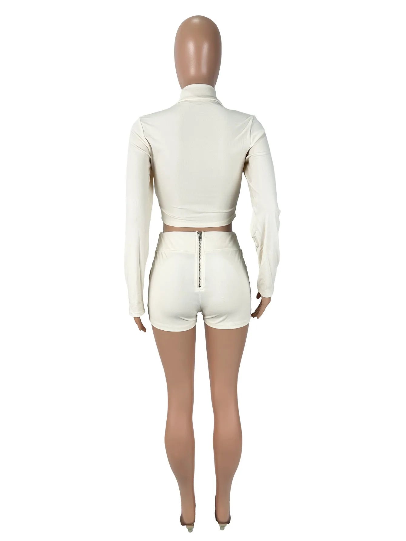 Women's apricot solid colour lapel long sleeve shorts suit set with polyester fabric