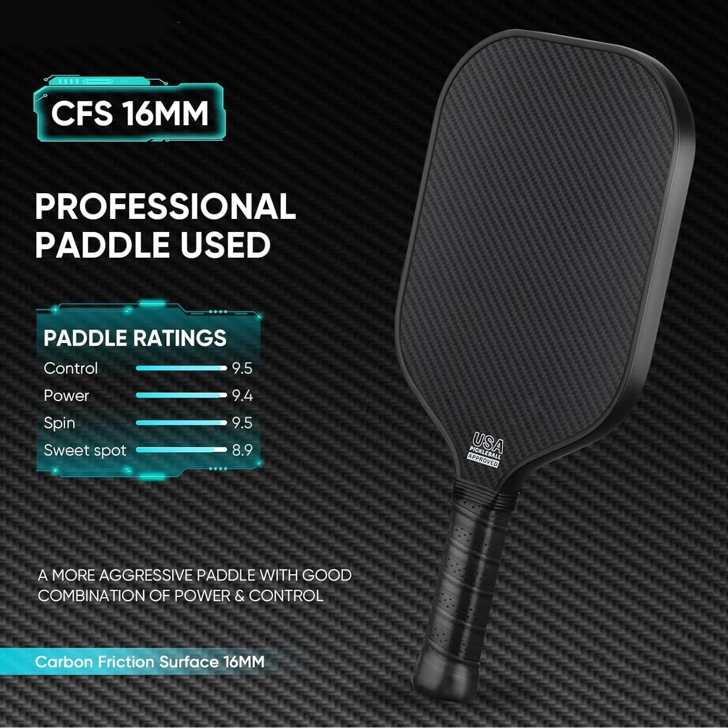 3K full carbon fibre graphite honeycomb beach racket in black, 40x20cm