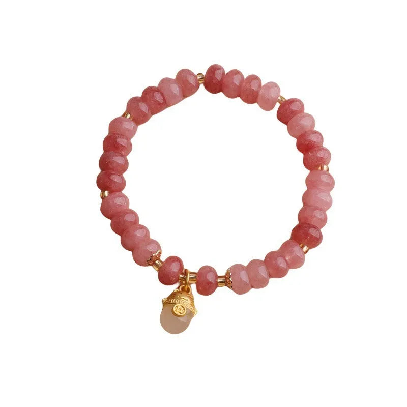 Women's retro strawberry quartz lucky cat bracelet with manual craftsmanship