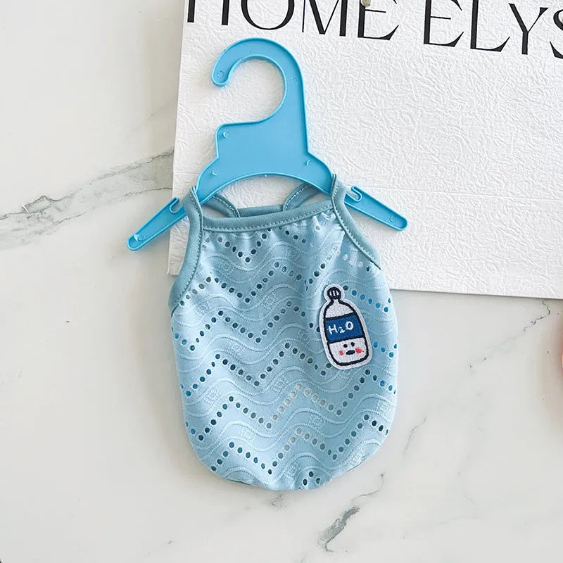 Mesh pet vest for dogs and cats in blue colour with breathable straps and camisole design