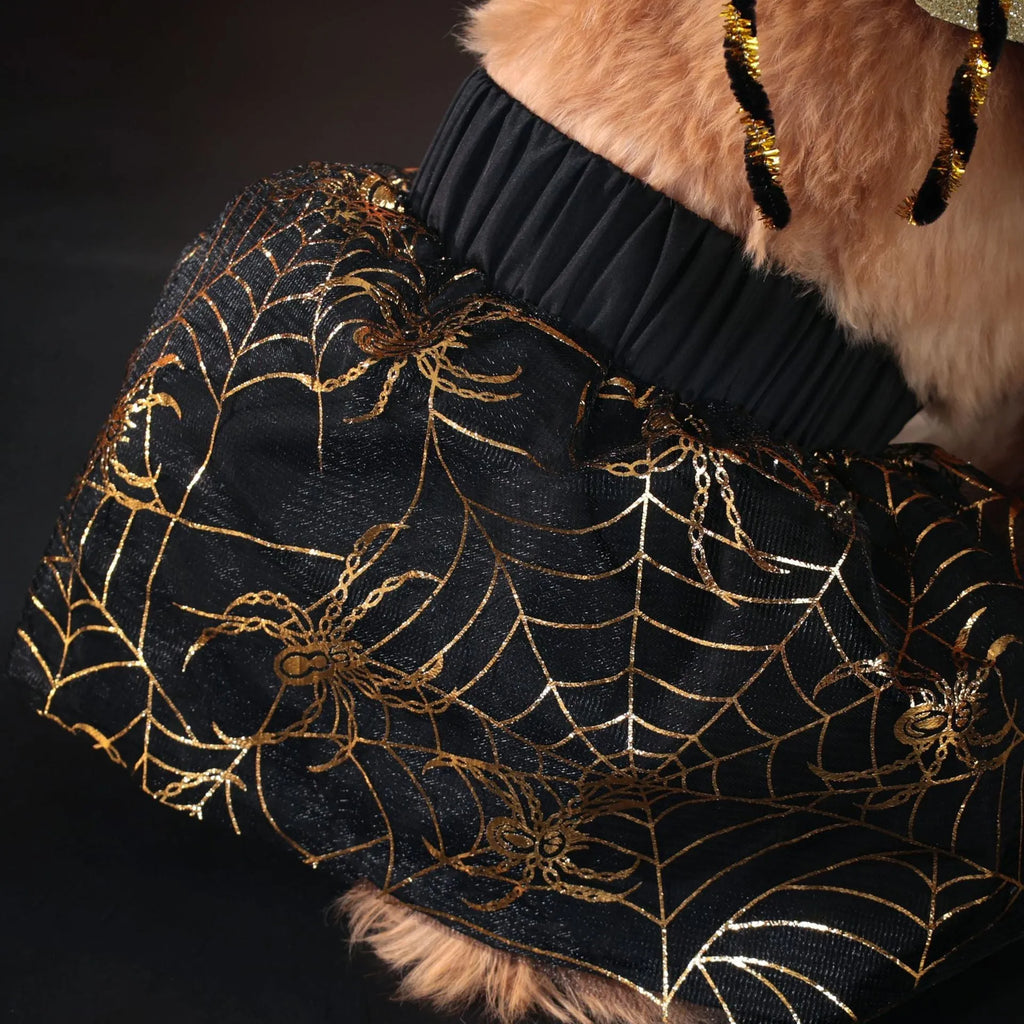 Polyester dog costume suit for Halloween parties in sizes small, medium, large, extra-large.