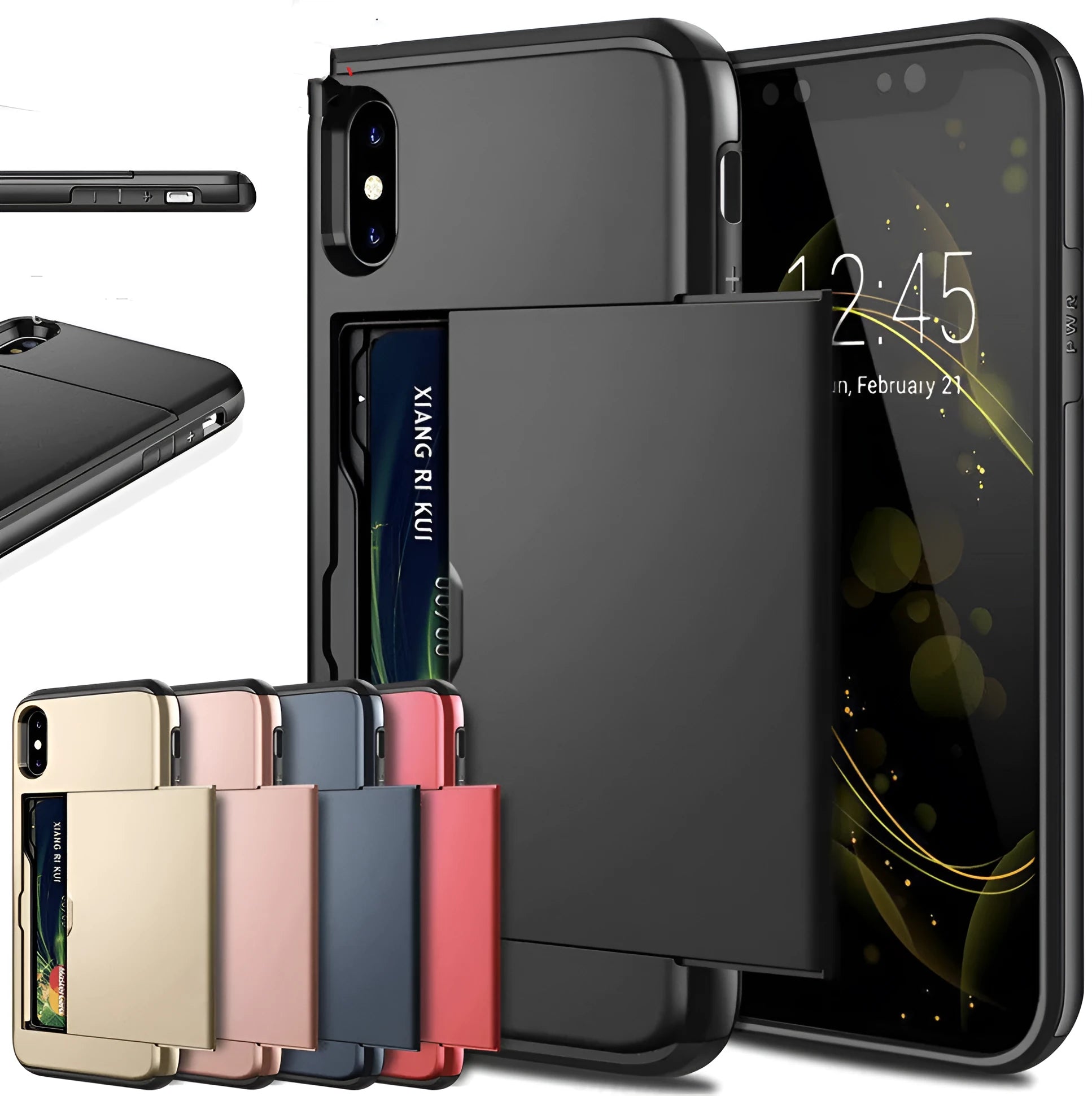 Black card shockproof hybrid wallet TPU case for iPhone with built-in card slot