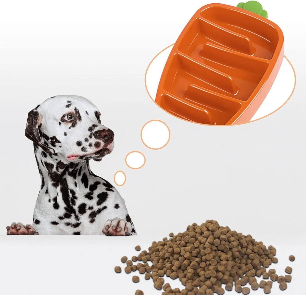 Carrot design slow feeder dog bowl for small and medium dogs, non-slip, melamine and silicone, sizes S and L
