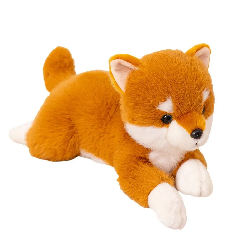 Lying posture simulation Shiba Inu Brown plush doll 35cm on soft surface