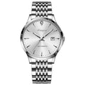 Men's stainless steel automatic watch with a simple dial and 30m water resistance.