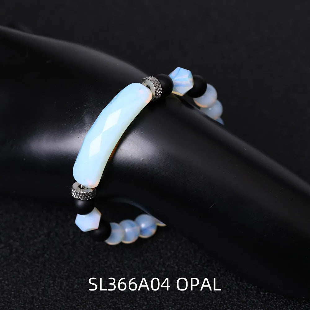 Handmade diamond-shaped cut agate bracelet with geometric pattern and fan-shaped elements