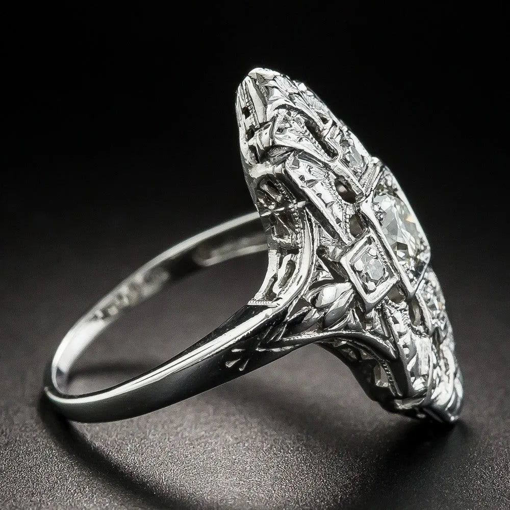 Hollow geometric copper ring with diamond studs in electroplated silver finish