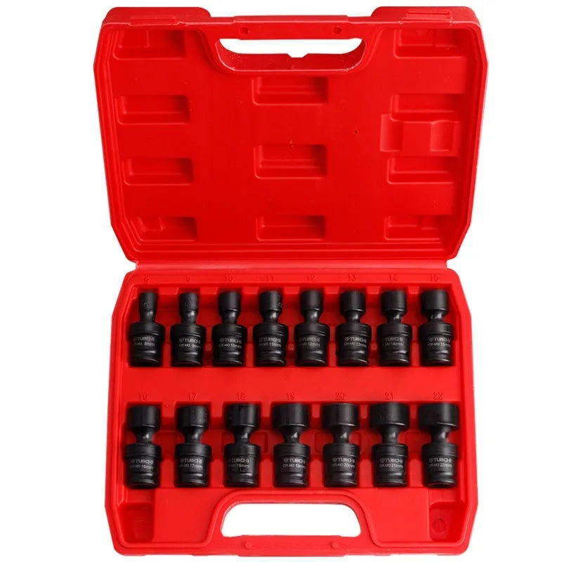 Universal air cannon socket set 15 pieces chromium molybdenum steel 3/8 drive 8-22mm
