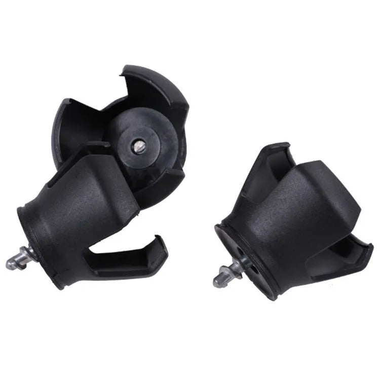 Black golf ball picking device with a clip, shown for use with a putter.