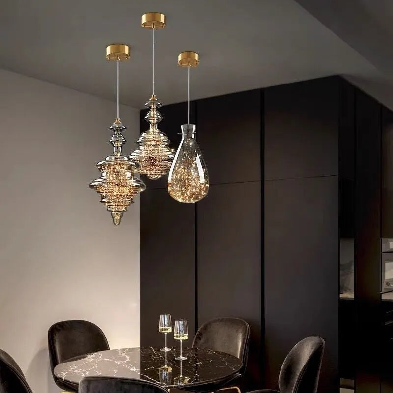Modern glass droplight chandelier ceiling light with adjustable height mechanism