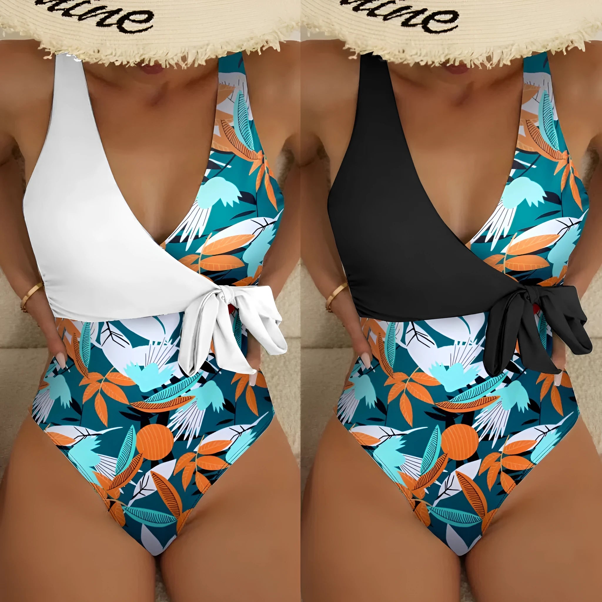Women's high-waist one-piece bikini with printed pattern in quick-dry polyester fabric