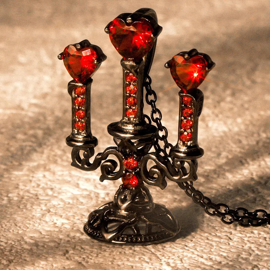 Retro candlestick pendant necklace with cross chain design in gothic style