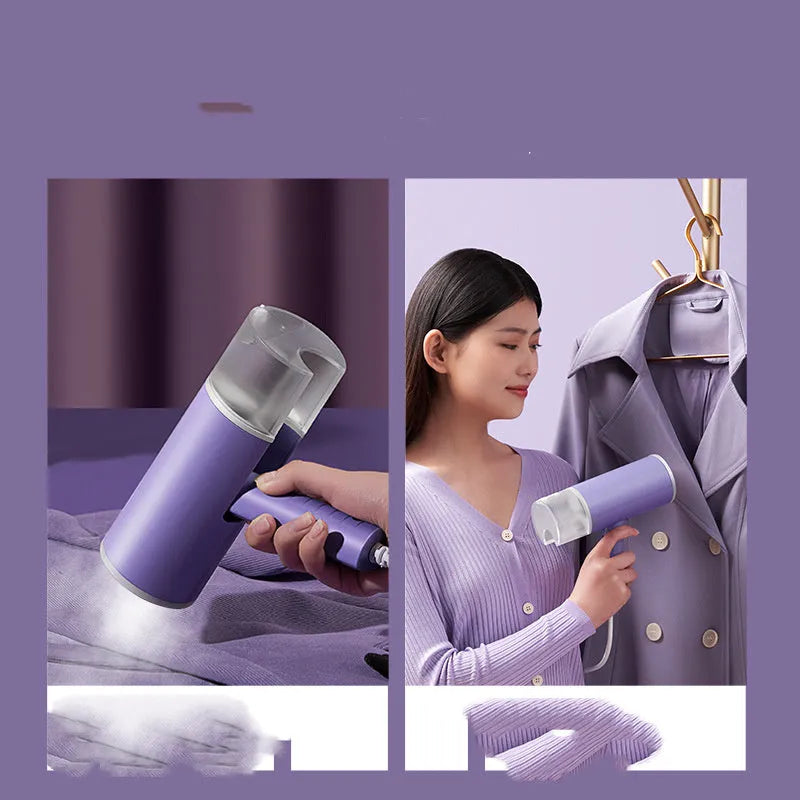Portable handheld garment steamer in foldable design with purple colour option