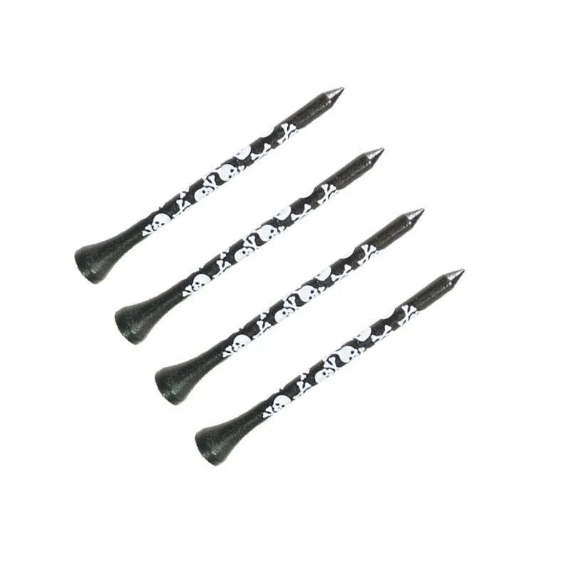 Black bamboo golf dowel pins with skull print in 70mm and 83mm lengths