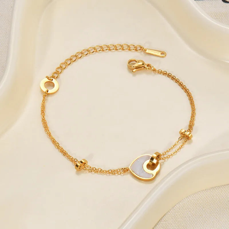 Stainless steel and resin double-layer heart bracelet for women in ins style.