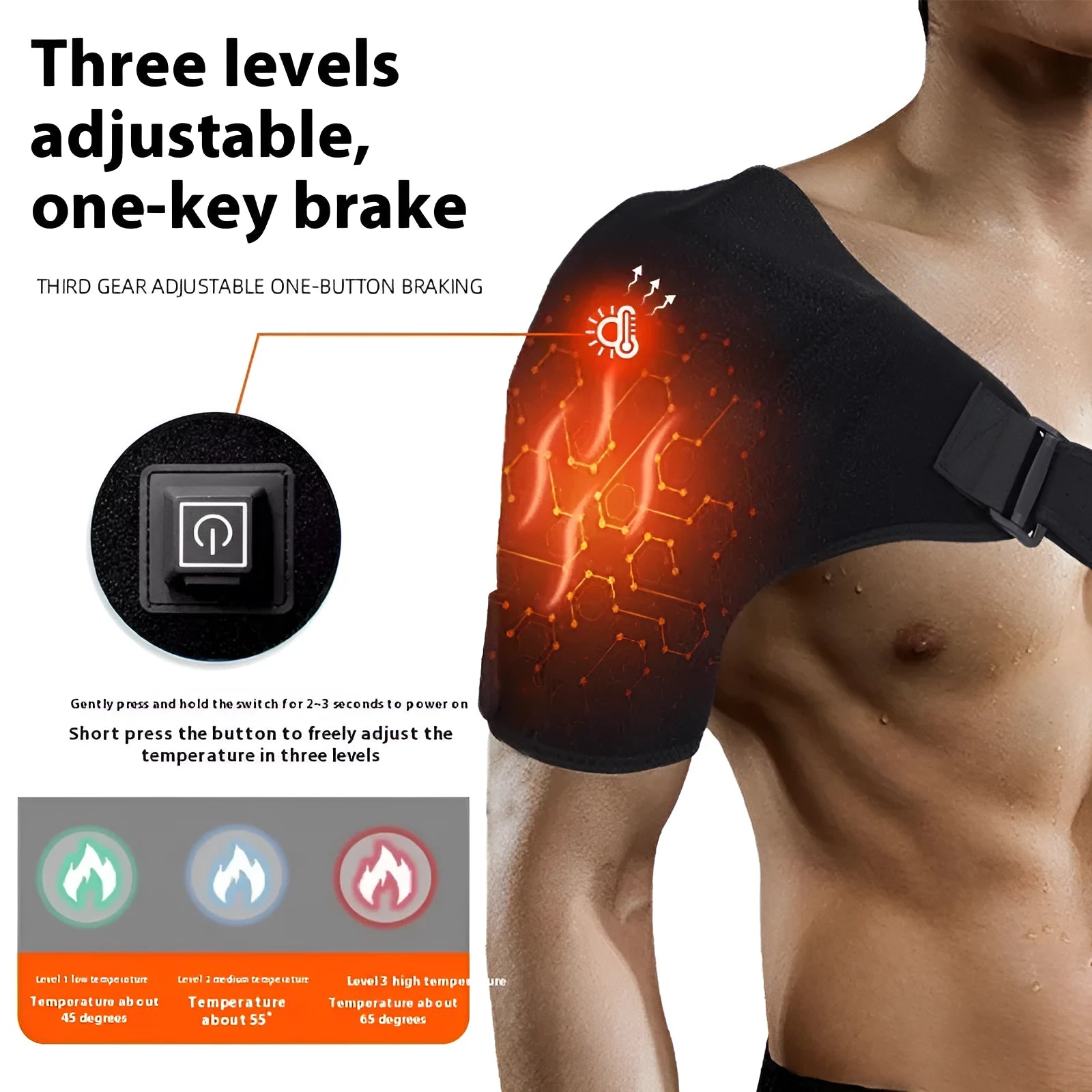 USB electric heating shoulder pad with adjustable temperature control showing heating padded shoulder design
