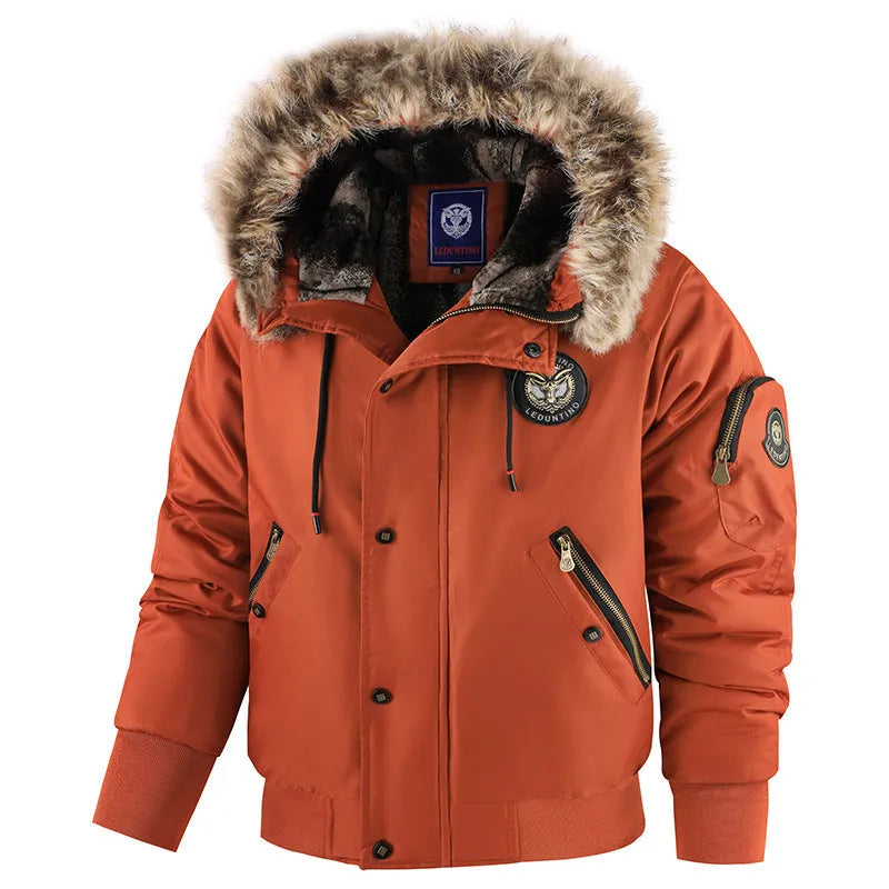 Men's winter casual cotton-padded coat loose fit solid colour black