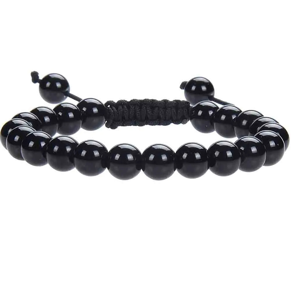Women's hand-woven flat knot braided bracelet with geometric design and natural stones