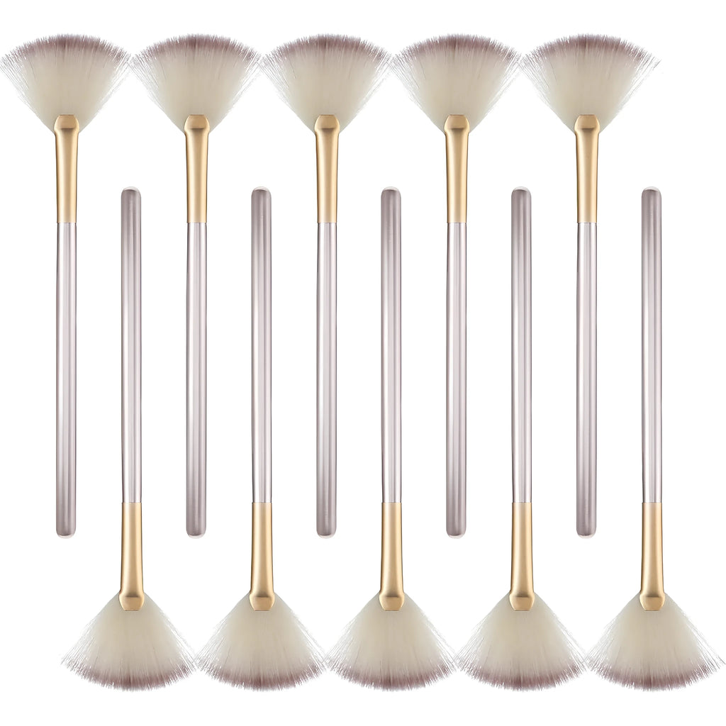 10 professional facial fan brushes with champagne handles and protective covers