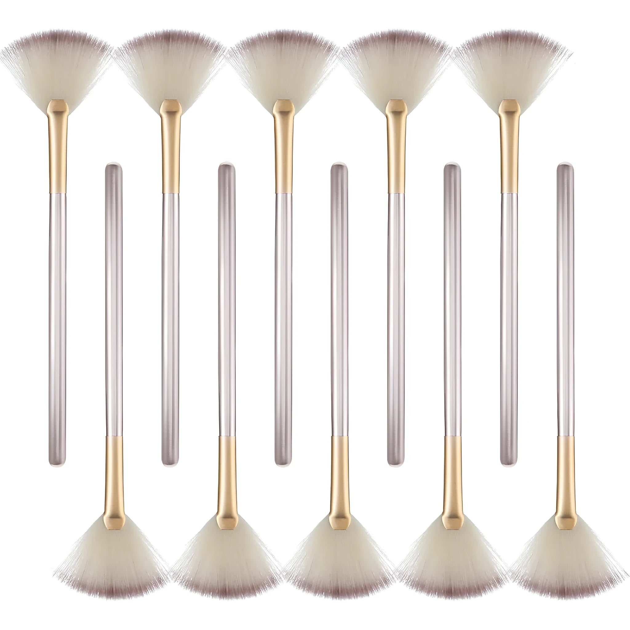 10 professional facial fan brushes with champagne handles and protective covers