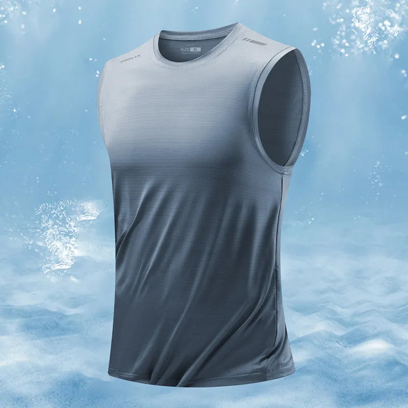 Men's loose-fit sleeveless waistcoat vest in bamboo polyester blend, shown in a solid colour.