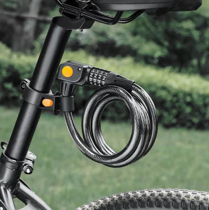Black and orange 100cm steel cable password bicycle lock with double open mechanism