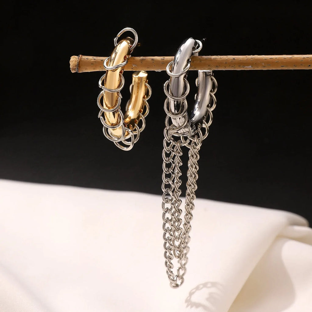 Punk exaggerated long tassel colour collision earrings alloy geometric round shape