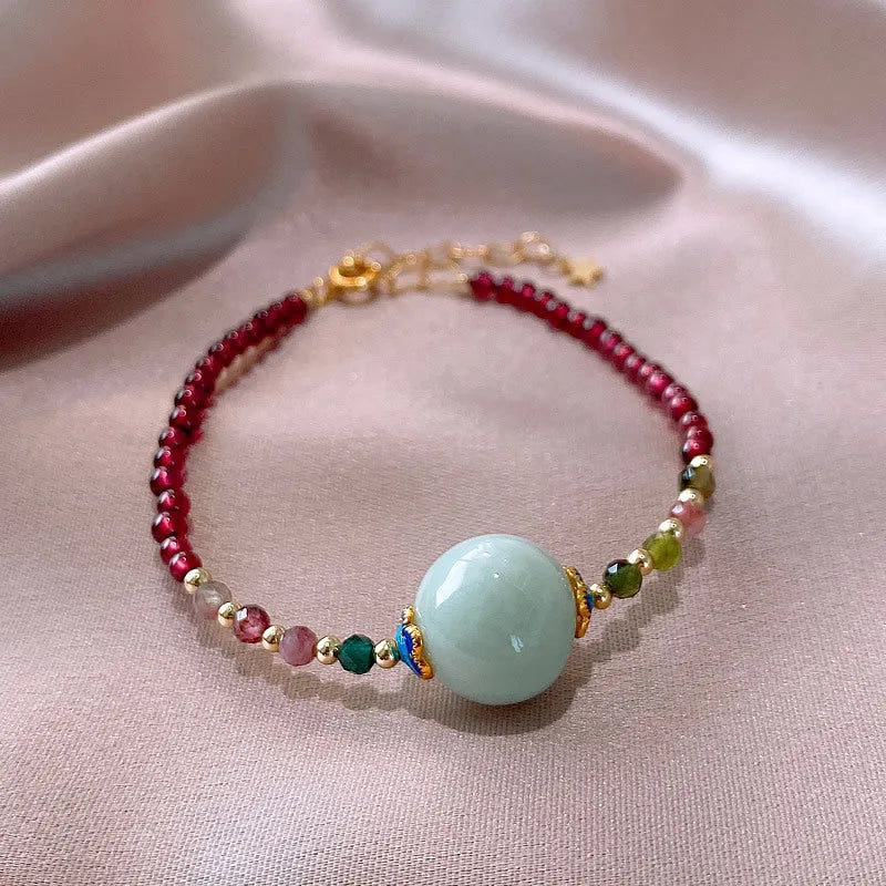 Aquamarine tourmaline drop bracelet with electroplated finish and Korean-style Chinese design