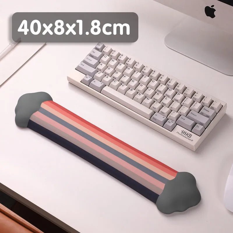 Silicone wrist rest mouse pad and keyboard holder set with cloud pattern on a desk.