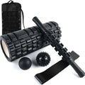 Black six-piece foam roller with gear pattern measuring 33cm long for muscle massage