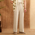 Linen straight-leg trousers with elasticated high waist in three colour options