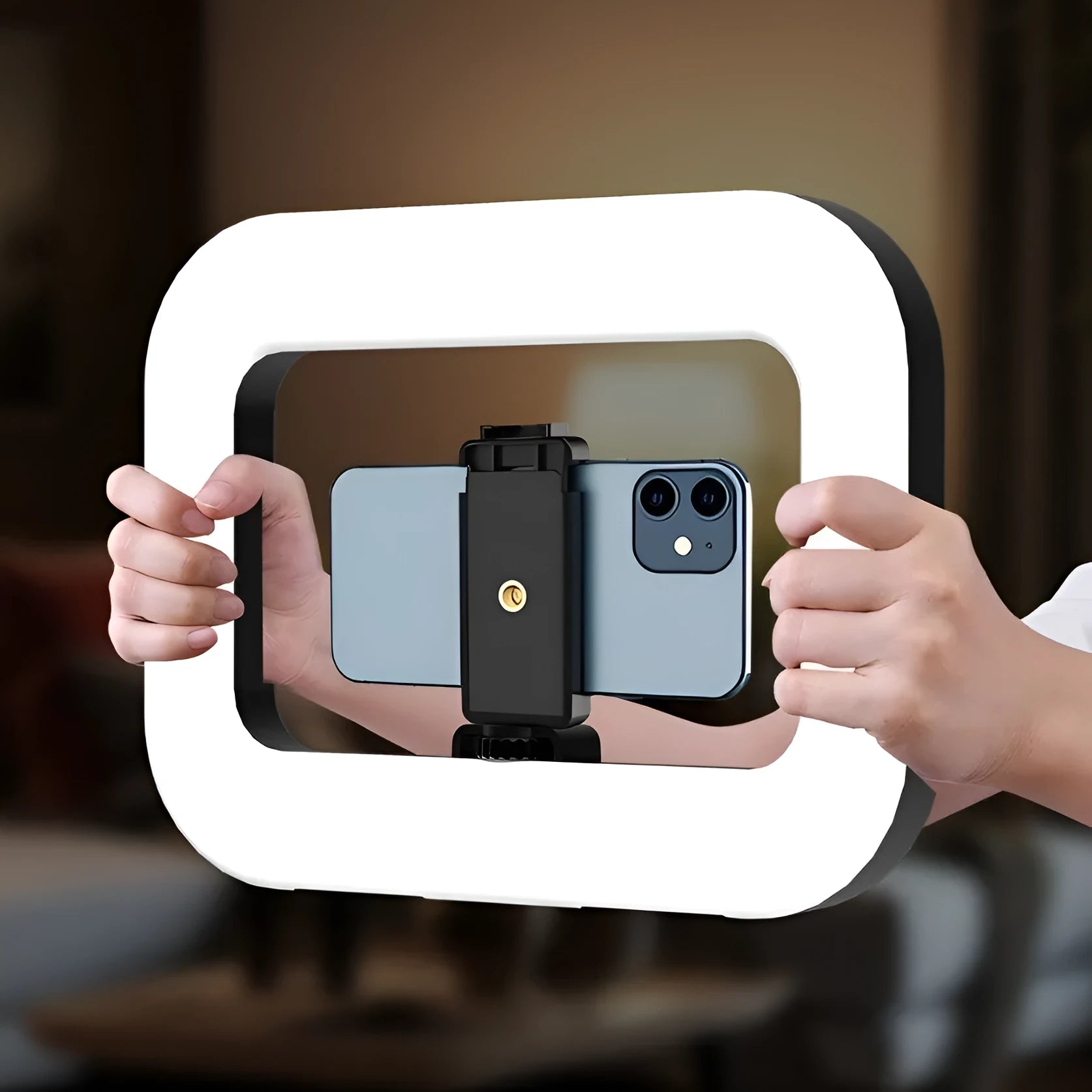 Rechargeable mobile phone fill light with adjustable colour temperature and dual mounting options