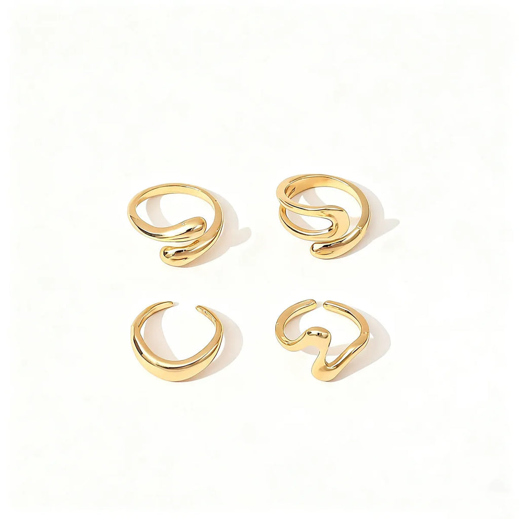Open multi-piece ring set in Gold or Silver electroplated metal with geometric shape