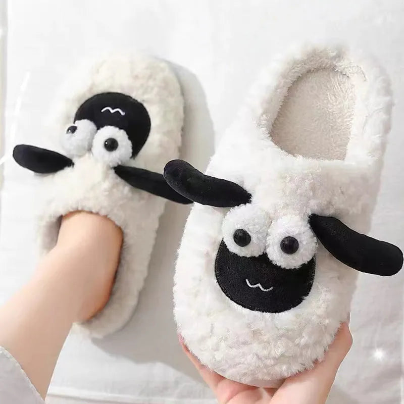 Brown lamb thermal cotton slip-on slippers with suede upper and PVC sole